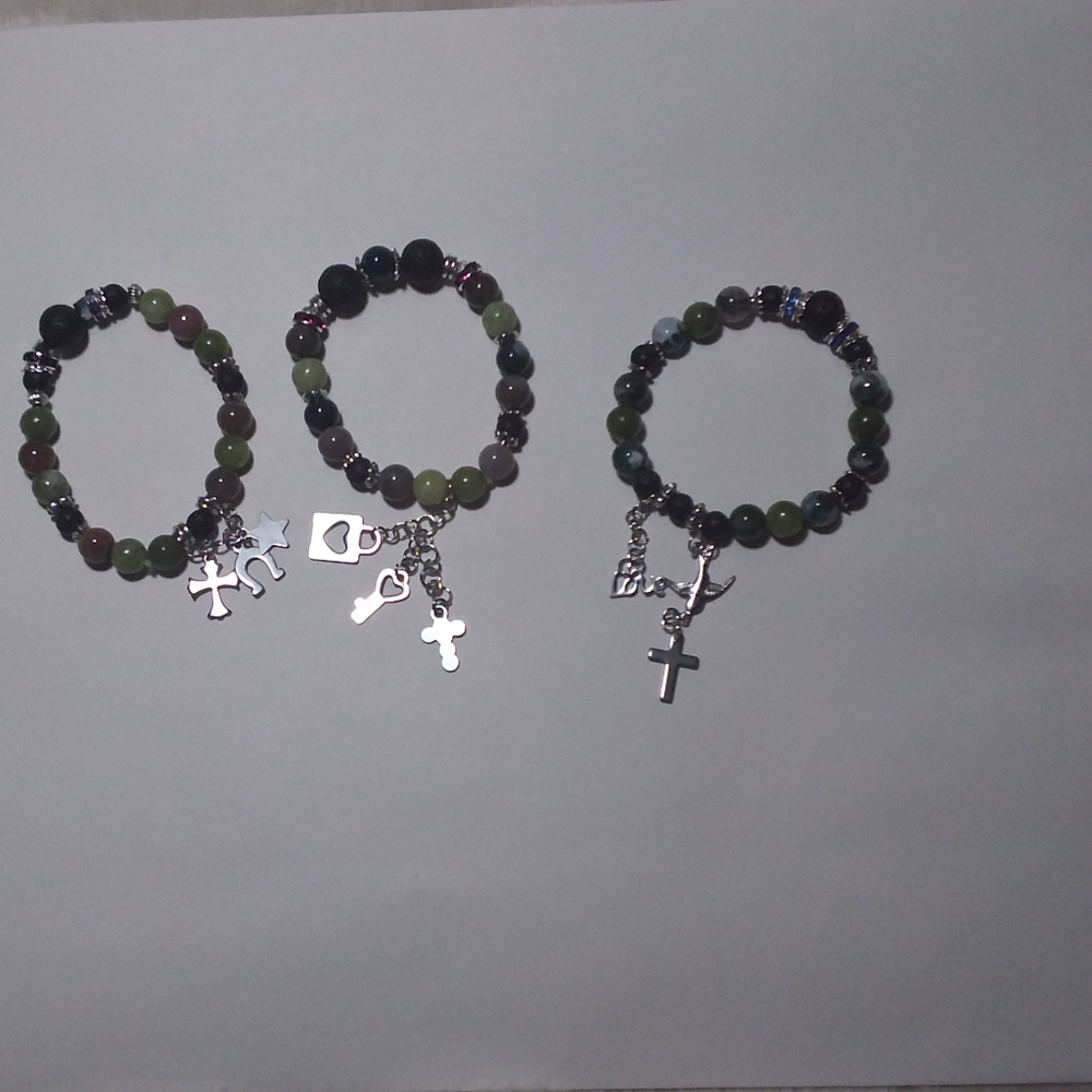 5-6 inch wrist Jade Agate Lava Bracelet Set of 3